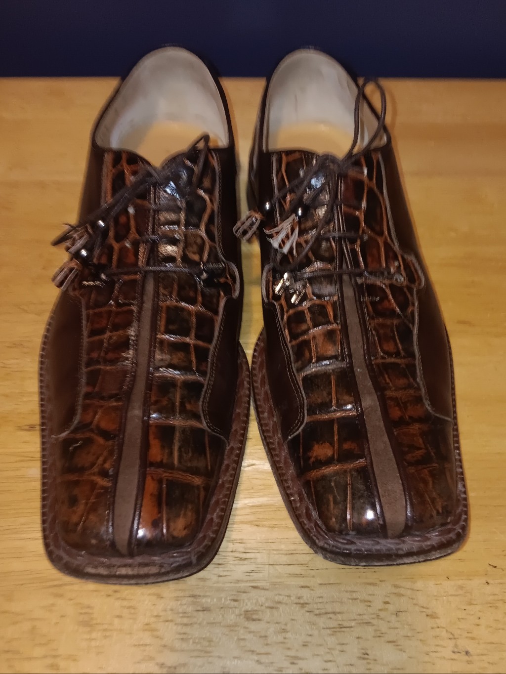Mauri Vintage Brown Croc-Embossed Leather Dress Shoes Size 8